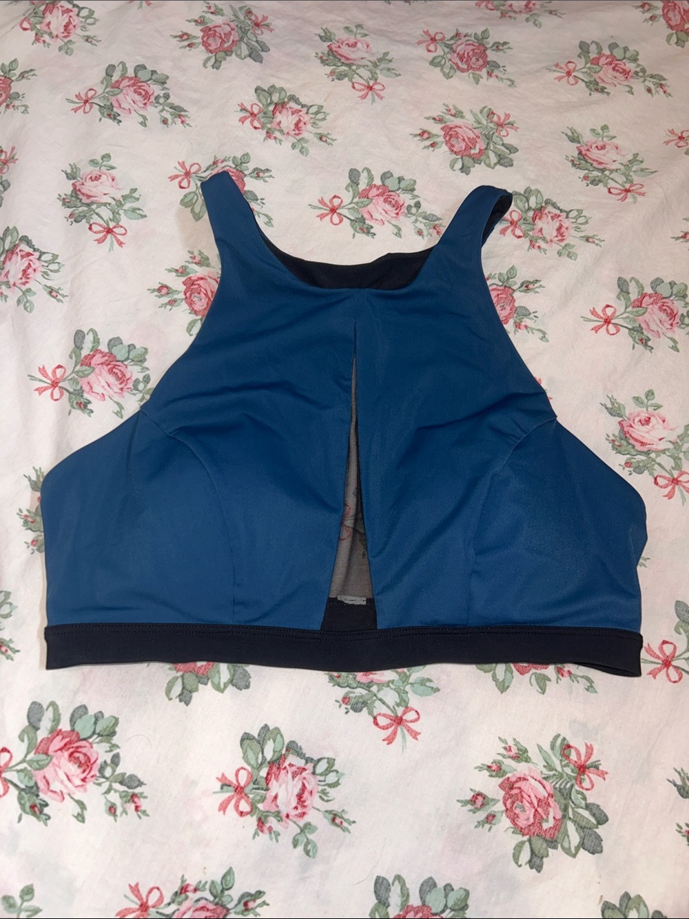 Lululemon Sports Bra High Crew Neck Navy Blue Oval Back Cutout